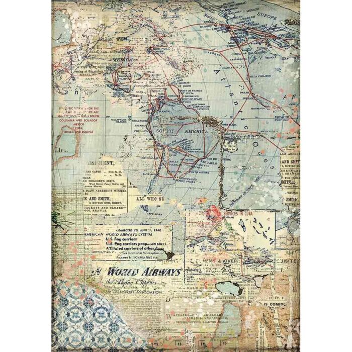 Stamperia Rice Paper Sheet A4 Maps