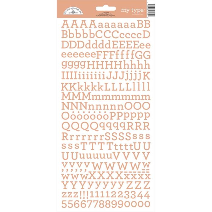Doodlebug My Type Cardstock Stickers 6"X13"-Coral