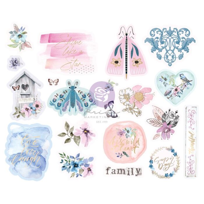 Watercolor Floral Chipboard Stickers 20/Pkg Shapes W/Foil Accents