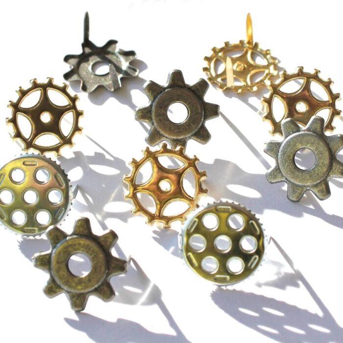 Eyelet Outlet Shape Brads 12/Pkg Gears