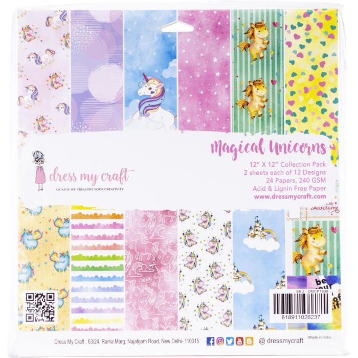 Dress My Crafts Single-Sided Paper Pad 12"X12" 24/Pkg Magical Unicorn