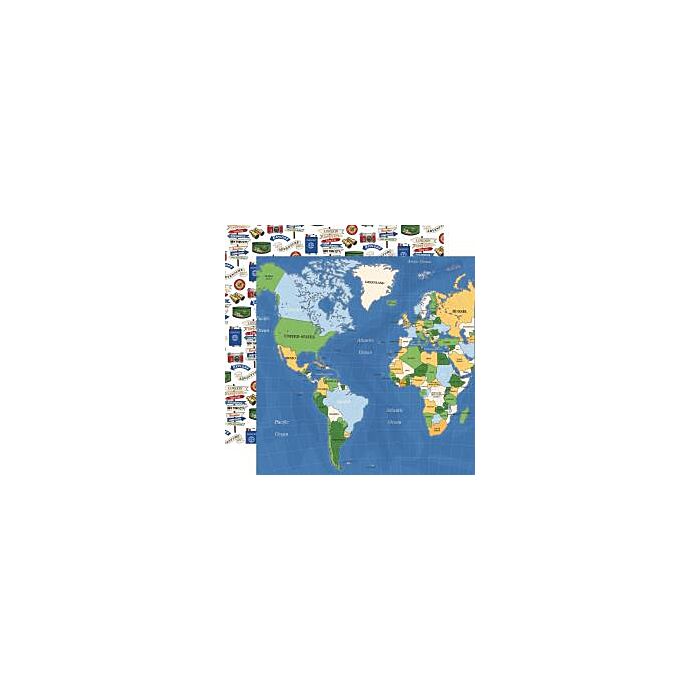 Carta Bella Our Travel Adventure Double-Sided Cardstock 12"X12" World Map