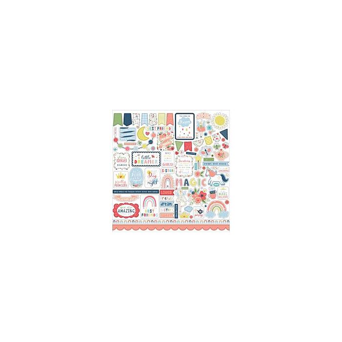 Echo Park Little Dreamer Girl Cardstock Stickers 12"X12"-Elements