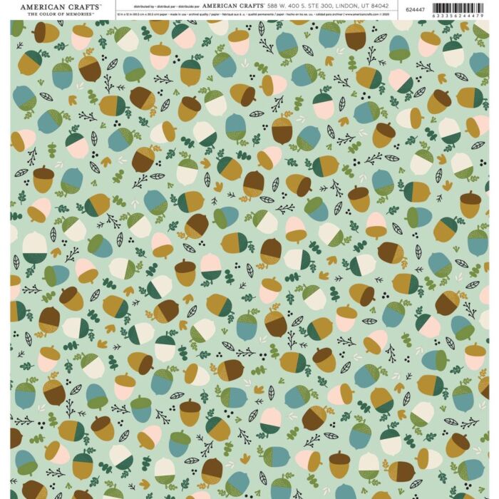 American Crafts Patterned Single-Sided Cardstock 12"X12" Acorns