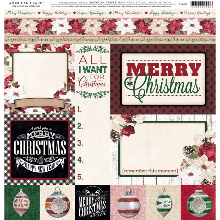 American Crafts Patterned Single-Sided Cardstock 12"X12" Christmas Tags