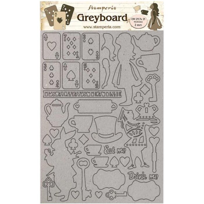 Stamperia Greyboard Cut-Outs A4 2mm Thick Alice Elements