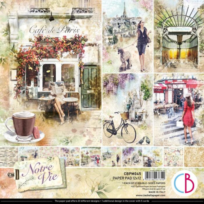 Ciao Bella Double-Sided Paper Pack 90lb 12"X12" 12/Pkg Notre Vie