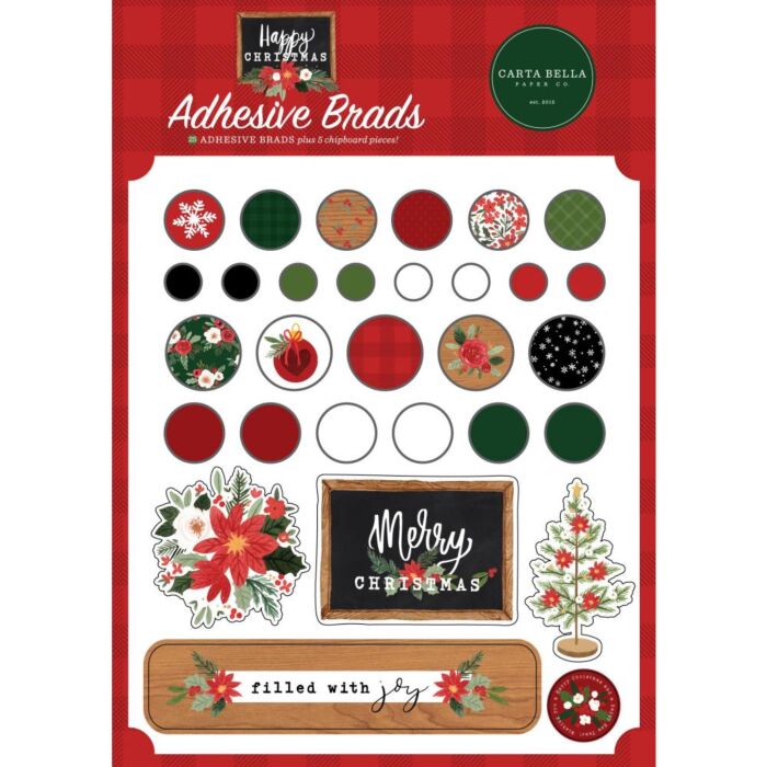 Carta Bella Decorative Brads Happy Christmas