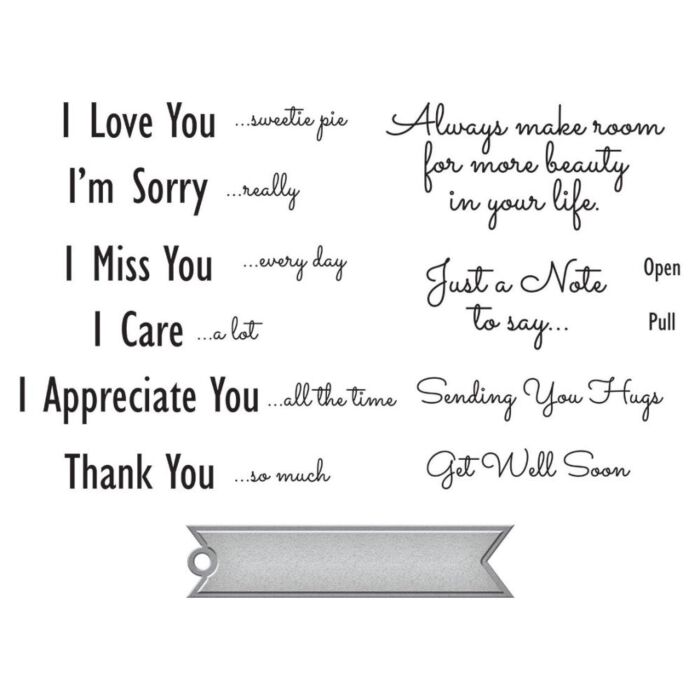 Spellbinders Stamp & Die Set Just A Note Sentiments & Tag