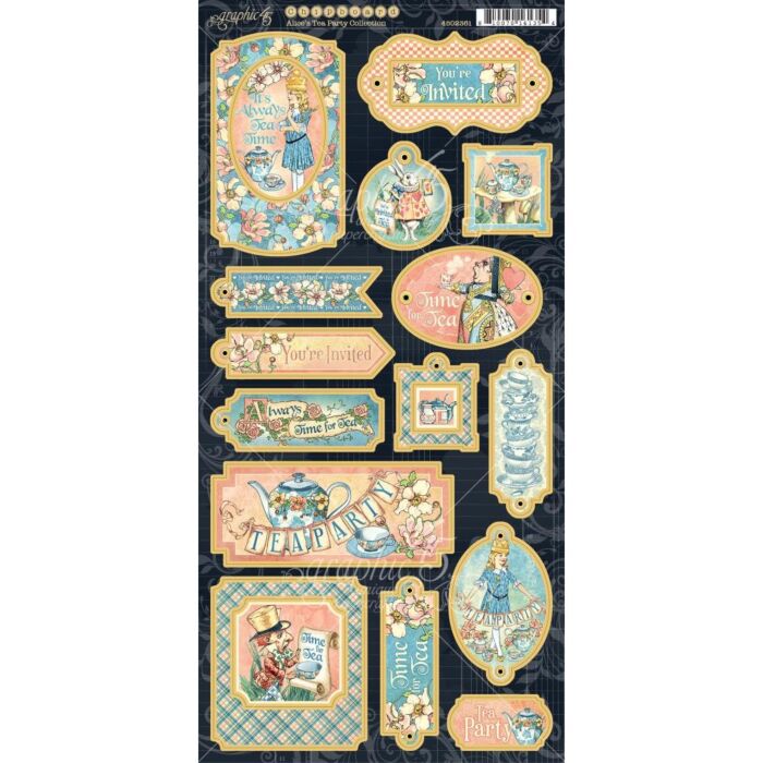 Graphic 45 - Alice's Tea Party Chipboard Die-Cuts 6"X12" Sheet
