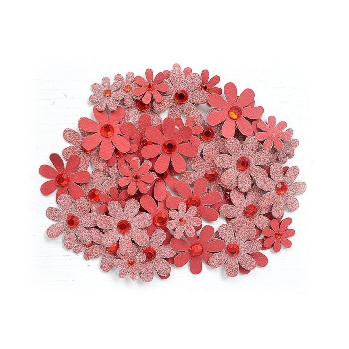 Little Birdie Sparkle Florettes Paper Flowers 60/Pkg-Love and Roses