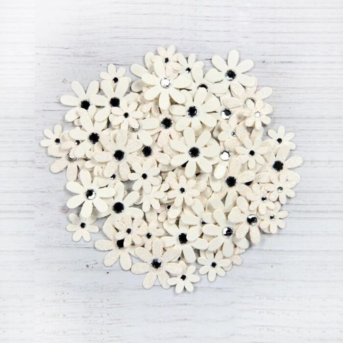 Little Birdie Sparkle Florettes Paper Flowers 60/Pkg-Moon Light