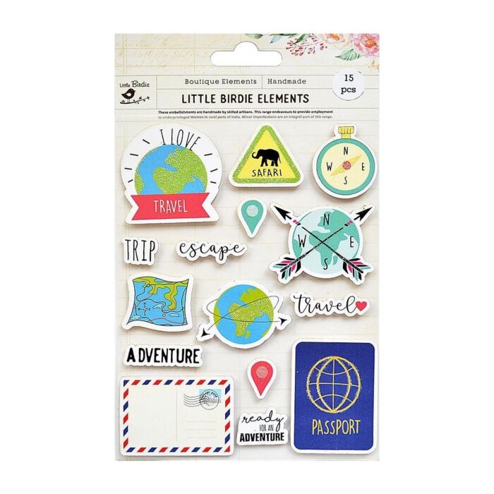 Nicole Crafts Little Birdie I Love Travel Sticker 15/Pkg I Love Travel