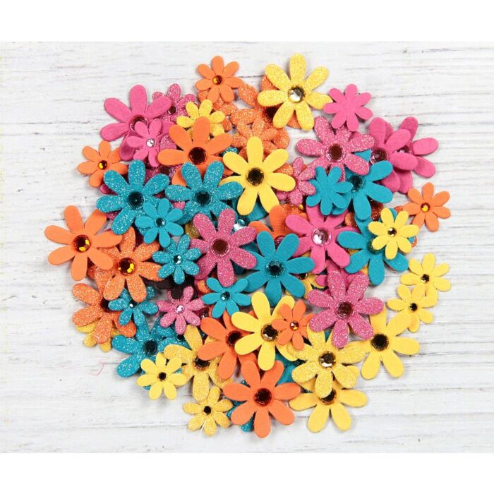 Little Birdie Sparkle Florettes Paper Flowers 80/Pkg-Vivid Palette