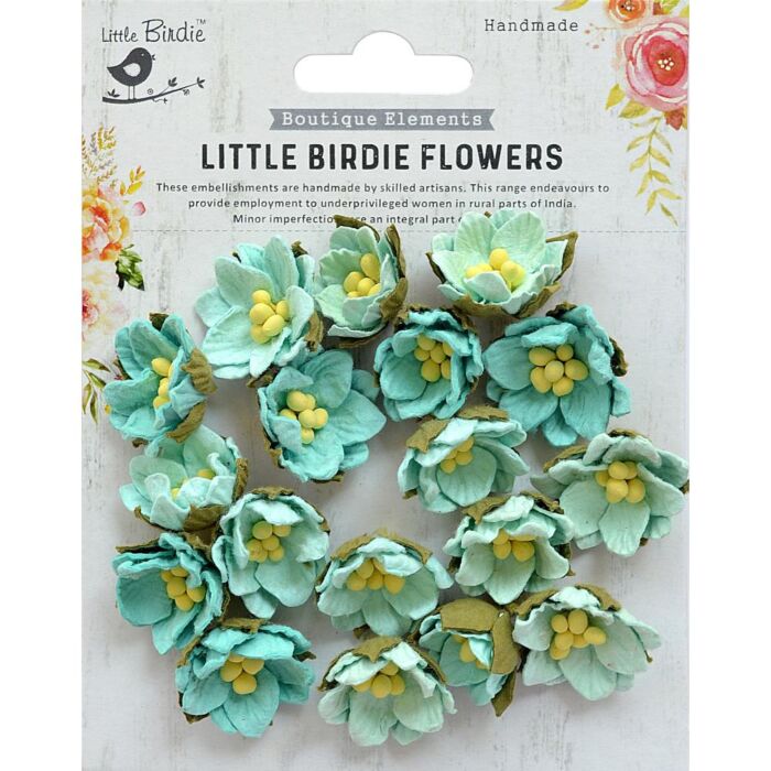 Little Birdie Butter Cup Paper Flowers 18/Pkg-Arctic Ice