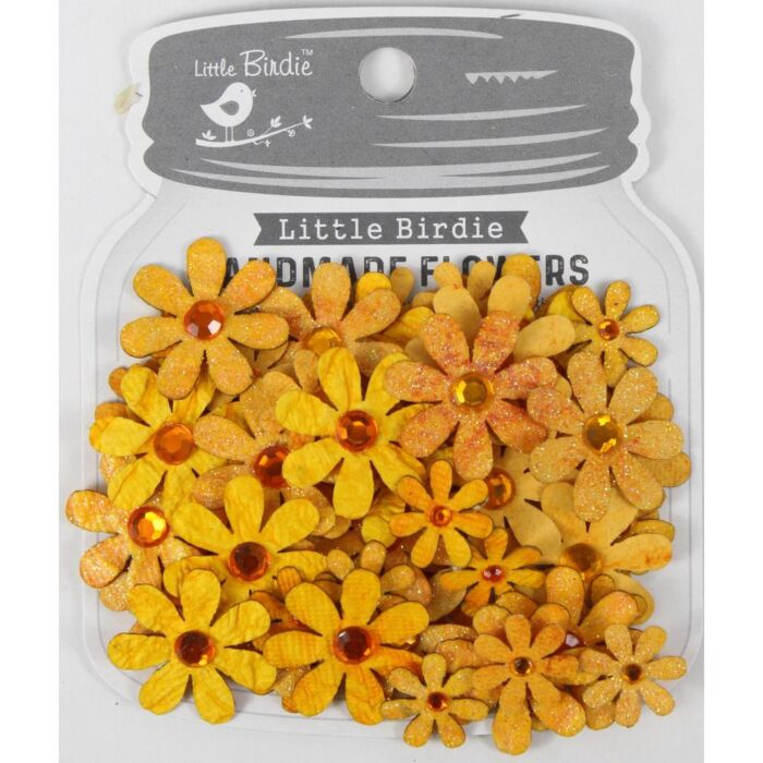 Little Birdie Sparkle Florettes Paper Flowers 60/Pkg-Honey Apricot