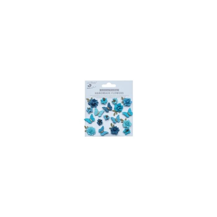 Little Birdie Cloria Paper Flowers 18/Pkg-Aqua Splash