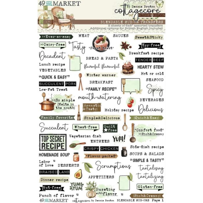 49 And Market Rub-On Transfer Set 6"X8"-Cottagecore
