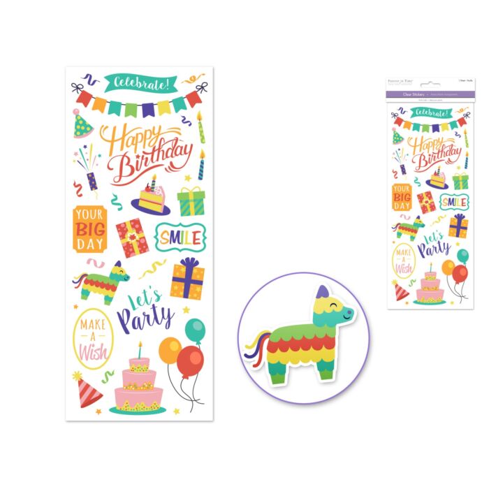 Paper Craft Sticker: 5"x12" Classic Themes 'Clear' Photo Safe - Happy Birthday