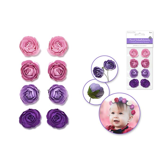 Floral Embellish: 1.1" Handmade Paper Rosebuds - Viola
