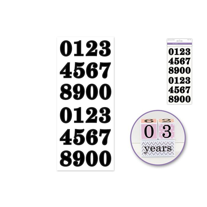 Paper Craft Sticker: 5"x12" Letters & Numbers Medley Clear - Numbers Bold Black 1.37"