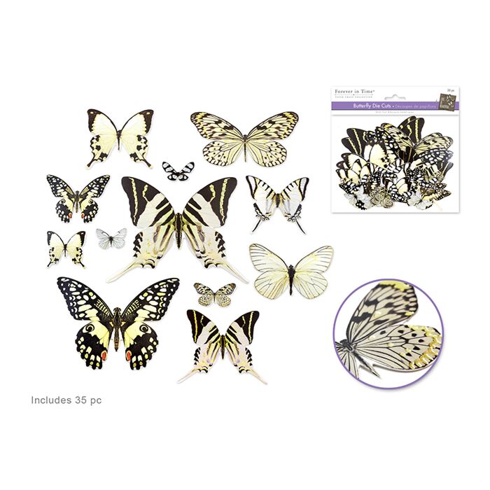 Paper Craft Emb: Butterfly Die Cuts w/Foil Accents x33 - White