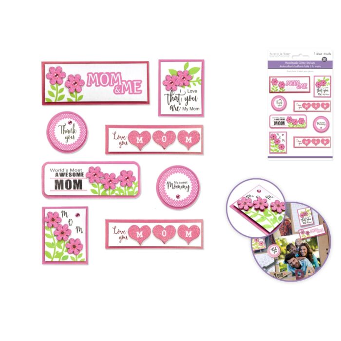 Handmade Sticker: 4.5"x5.5" 3D Glitter - #1 Mom