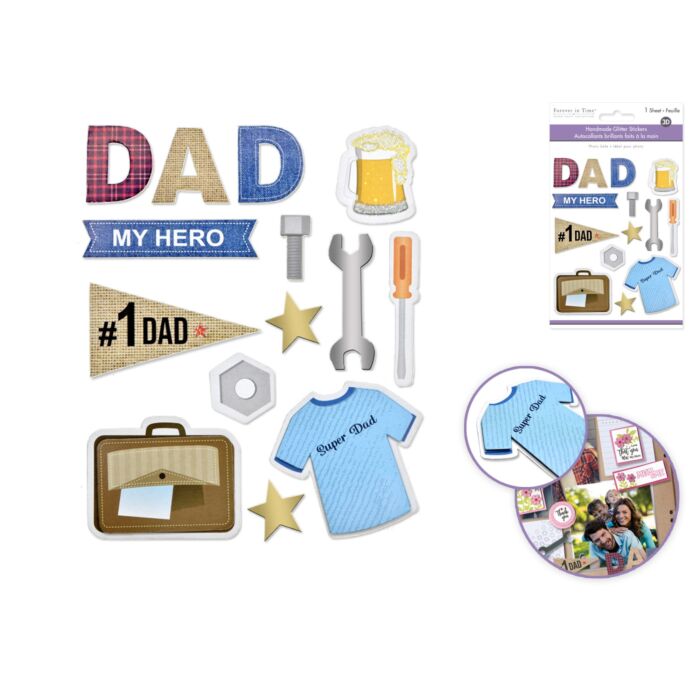 Handmade Sticker: 4.5"x5.5" 3D Glitter - #1 Dad