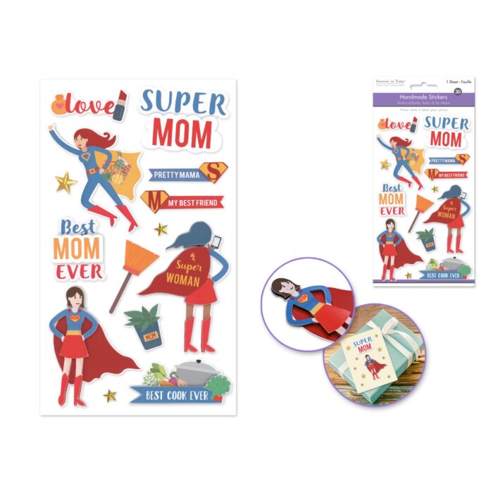 Handmade Sticker: 4.4"x7.5" 3D Themed Elements - Super Mom