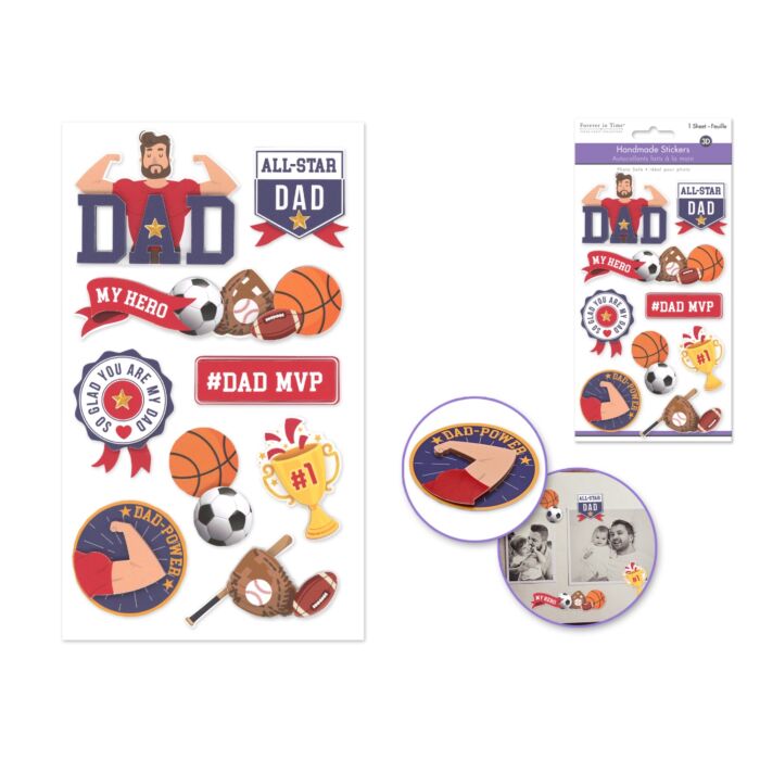 Handmade Sticker: 4.4"x7.5" 3D Themed Elements - All-Star Dad