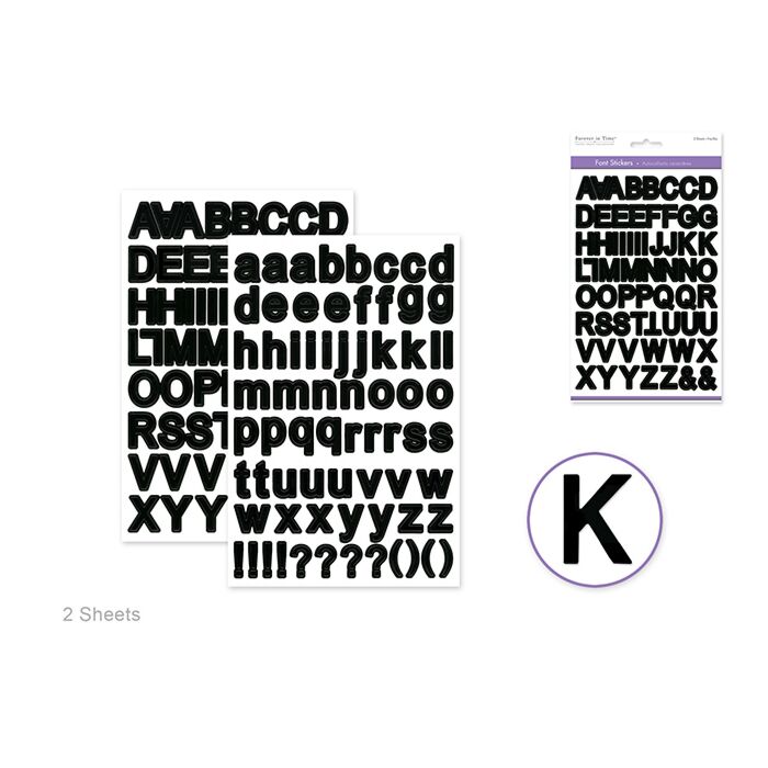 Paper Craft Sticker: 5.6"x8.7" Font Medley 2sheets - Black Block Lrg. Cap 3/4"