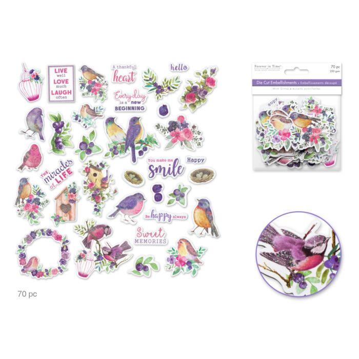Forever in Time Paper Craft Emb: Glitter Die Cuts 250gsm Birds & Berries