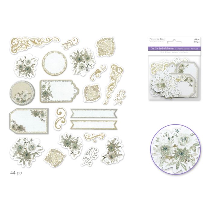 Forever in Time Paper Craft Emb: Glitter Die Cuts 250gsm Romance