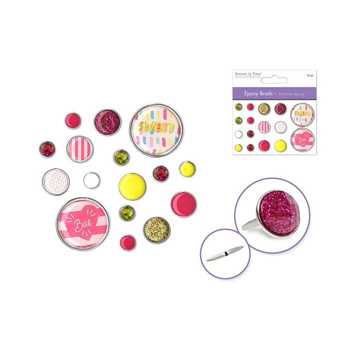 Paper Craft Emb: Epoxy Brads Medley x16 - Sweet
