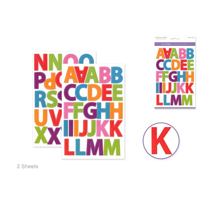 Paper Craft Sticker: 5.6"x8.7" Font Medley 2sheets - Multi Block Lrg. Cap 1 3/8"