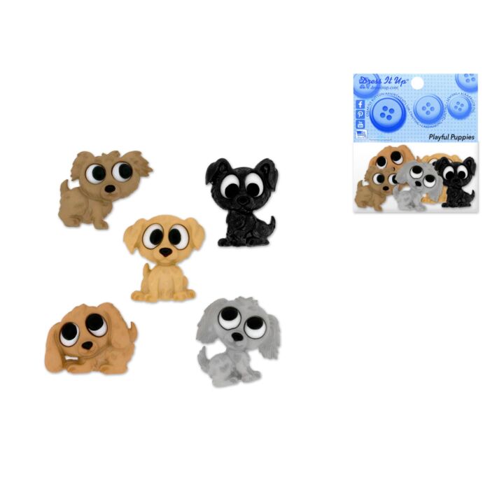 Dress-it-up Bits: Craft/Scrapbook Button Embellishments- Playful Puppies