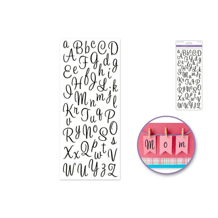 Paper Craft Sticker: 5"x12" Letters & Numbers Medley Clear - Letters Black Cursive
