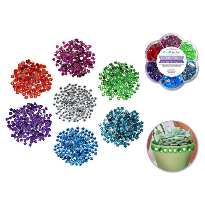 Craft Embellishment: 38.5g Gemstone Medley in Plastic Case 5mm Asst Shapes/Col - Bold
