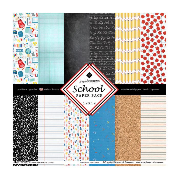 Scrapbook Customs School Paper Pack 12x12 DS Double-Sided Paper 12 x 12