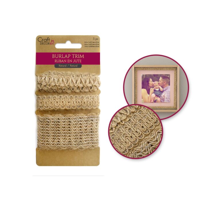 Craft Décor Ribbons: Natural Burlap Trim Multi-Pack 3yds (1yd x 3) - Wave Medley