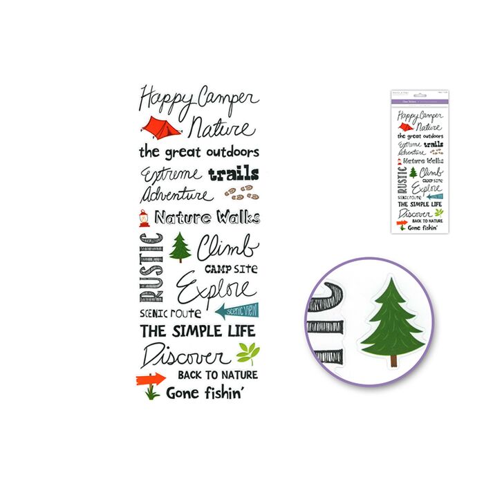 Paper Craft Sticker: 5"x12" Words & Sayings 'Clear' Photo Safe - Happy Camper
