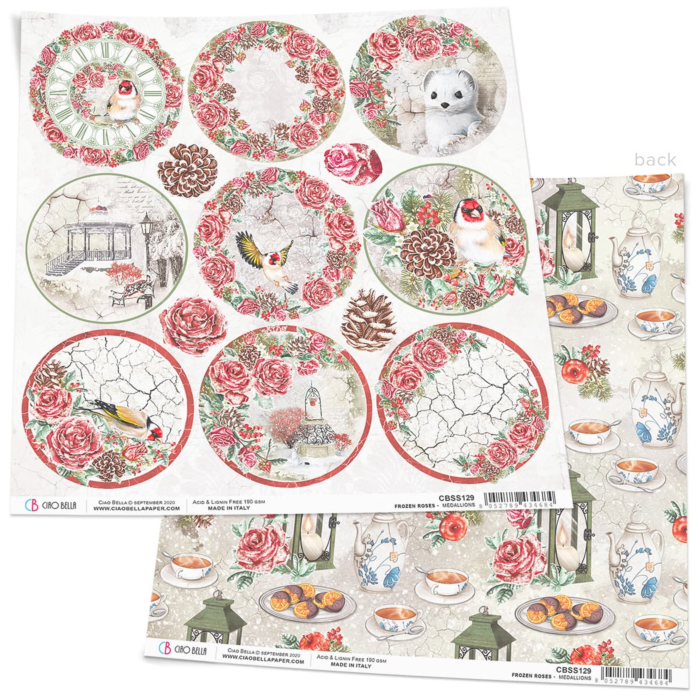 FROZEN ROSES MEDALLIONS PAPER SHEET 12"X12"