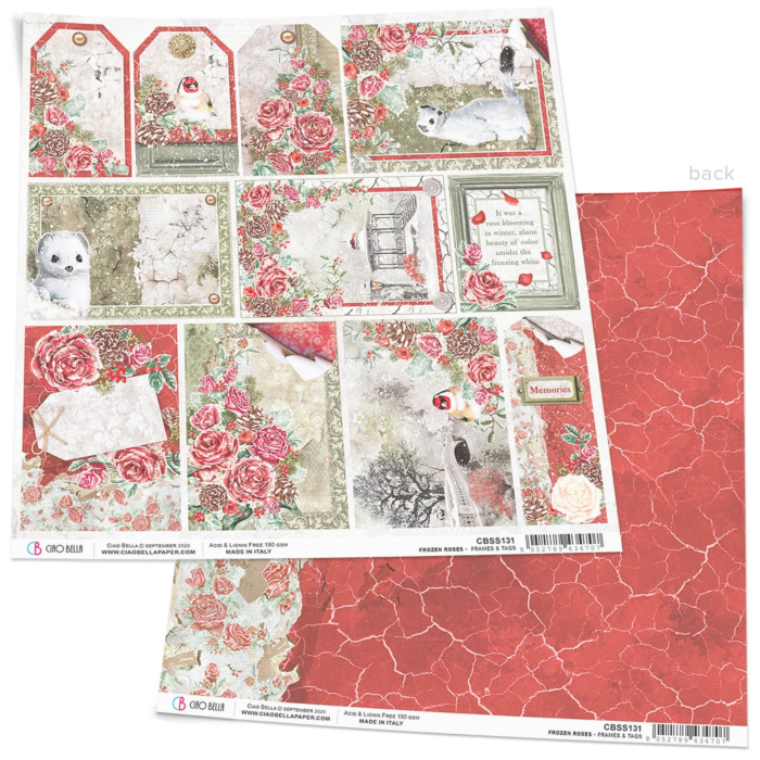 FROZEN ROSES FRAMES & TAGS PAPER SHEET 12"X12"