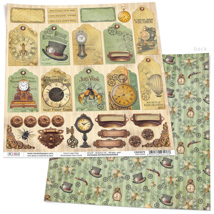 VERNE TAGS & DECO PAPER SHEET 12"X12"
