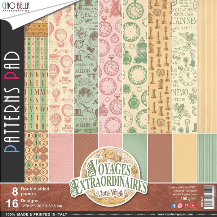 VOYAGES EXTRAORDINAIRES PATTERNS PAD 12"X12" 8/PKG