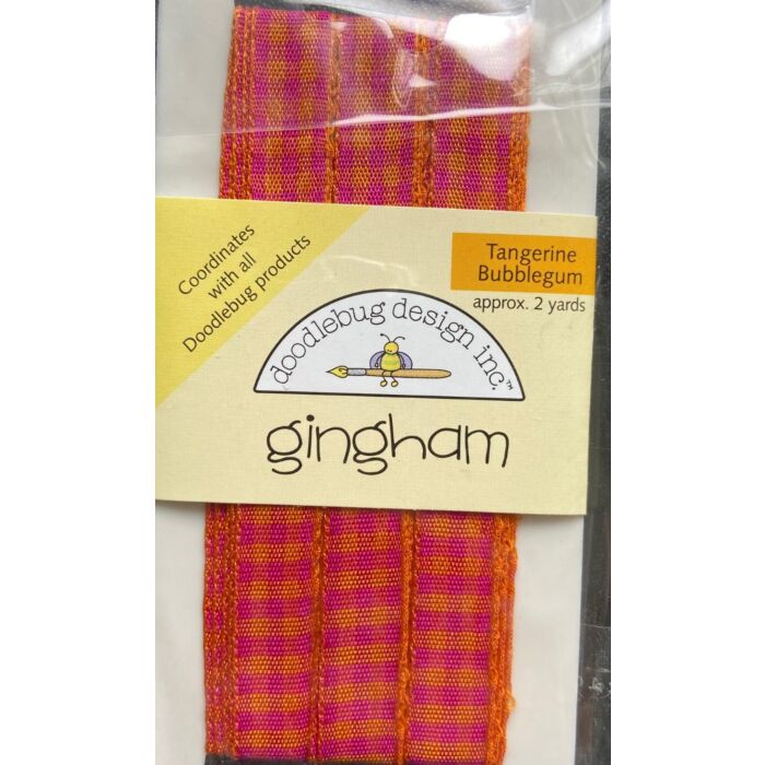 Doodlebug Ribbon - Gingham - Tangerine/Bubble Gum