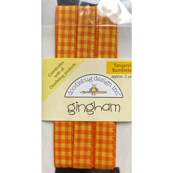 Doodlebug Ribbon - Gingham - Tangerine/Bumblebee