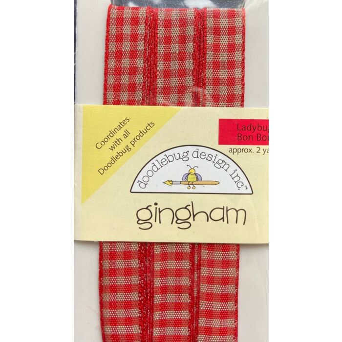 Doodlebug Ribbon - Gingham - Ladybug/BonBon