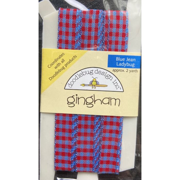 Doodlebug Ribbon - Gingham - Blue Jean/Ladybug