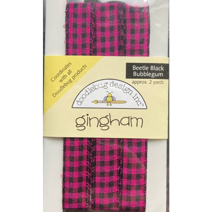 Doodlebug Ribbon - Gingham - Beetle Black/Bubble Gum